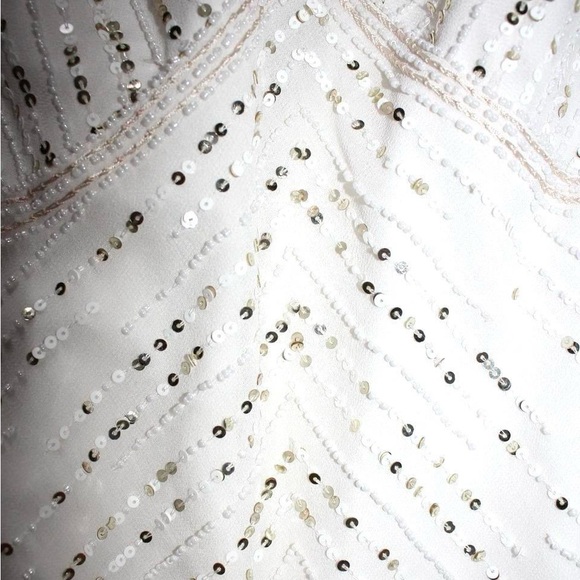 Aidan Mattox White Beaded V-Neck Prom Dress - Picture 2 of 8